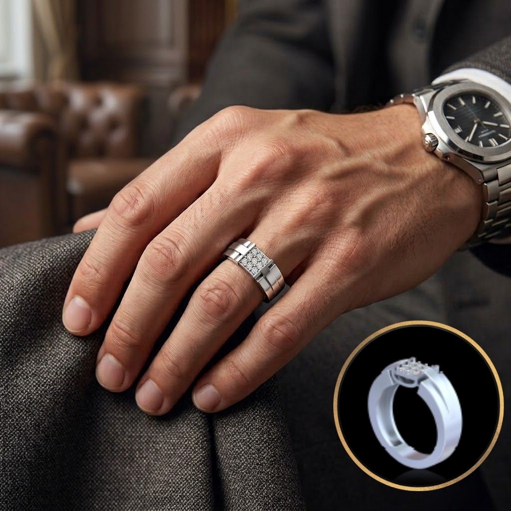 Men’s Diamond Cluster Band in White Gold