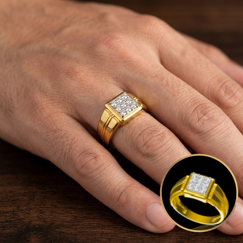 Classic Square Diamond Signet Ring for Men