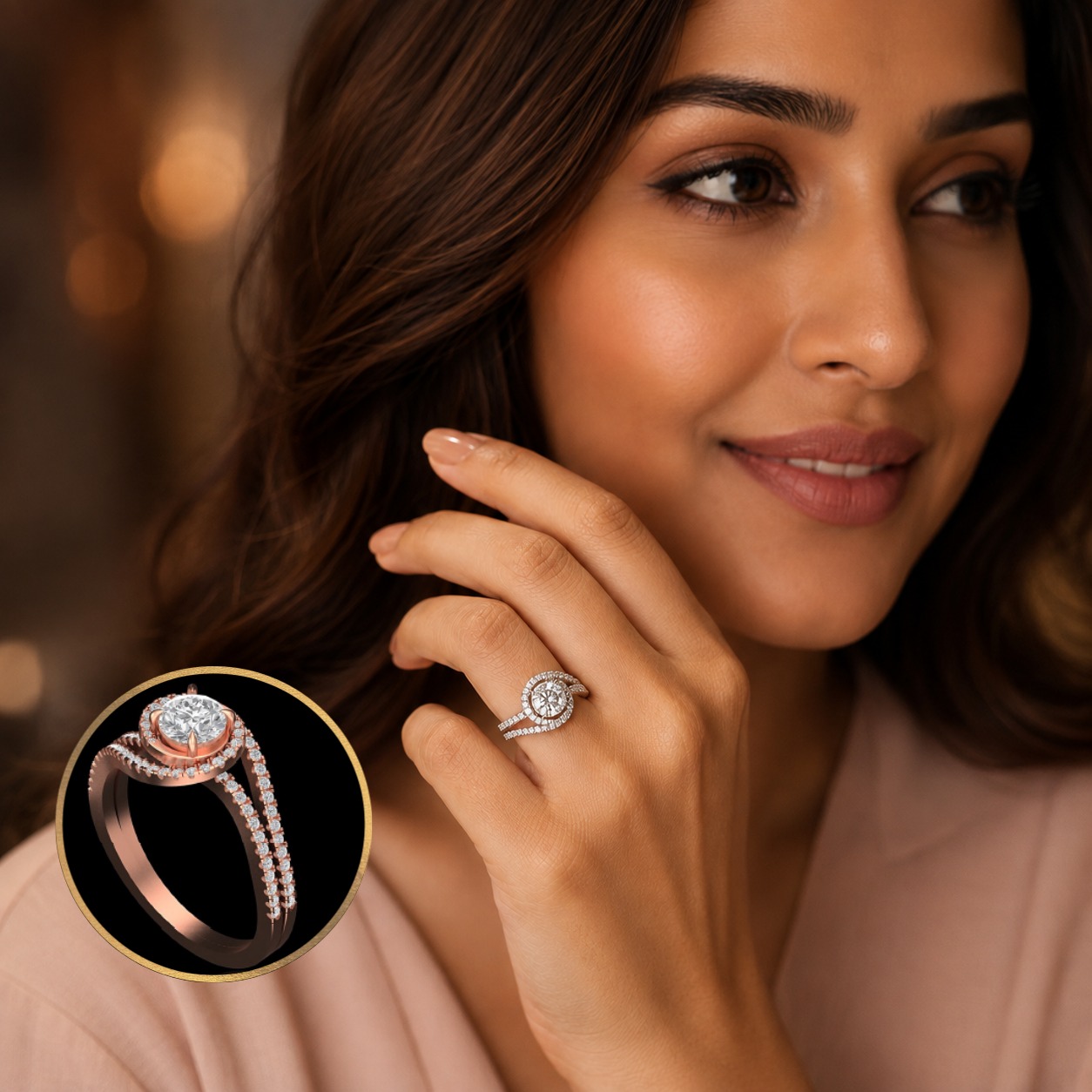 Aurelia Double Row Halo 0.50 Ct Lab Grown Solitaire Diamond