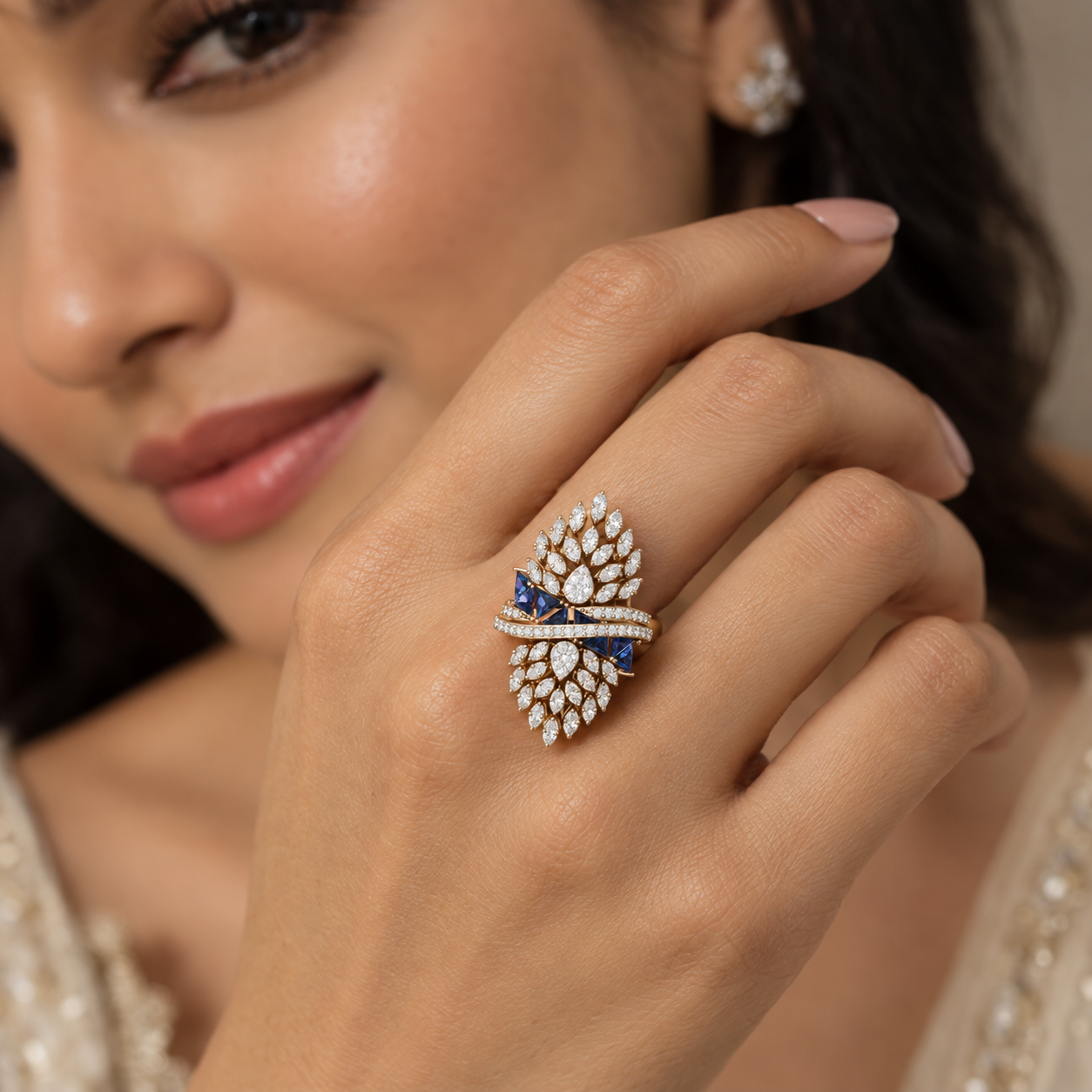 Blue Gemstone & Lab-Grown Diamond Cocktail Ring