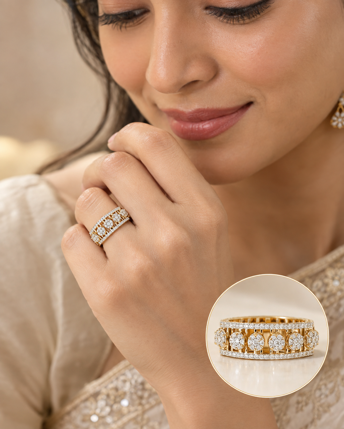 Natural Diamond Contemporary Multi-Stone Band Ring