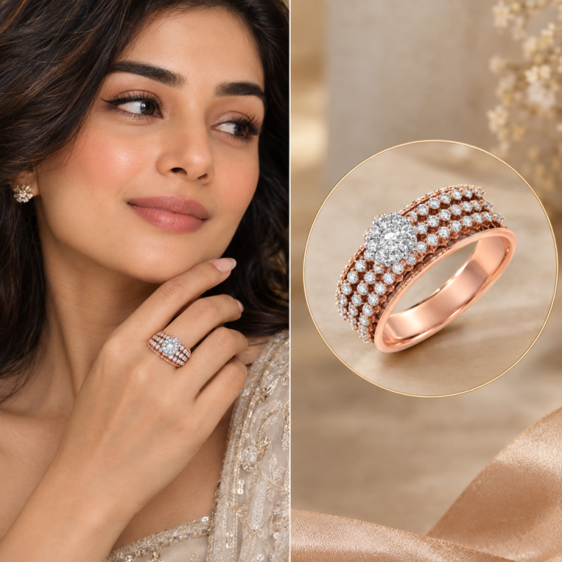Natural Diamond Halo Pavé Ring