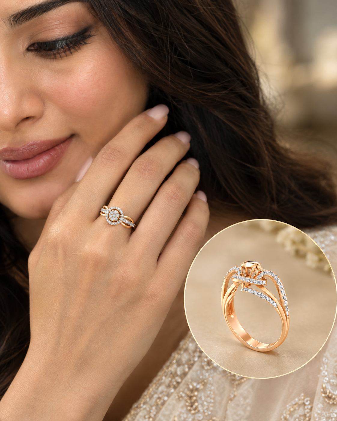 Natural Diamond Cluster Halo Ring