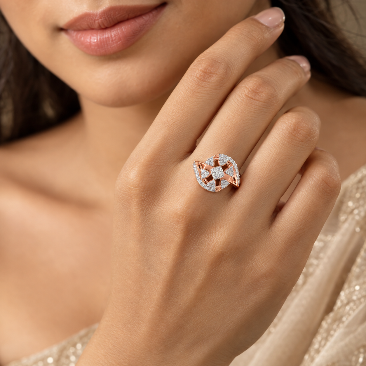 Contemporary Geometric Cluster Natural Diamond Ring