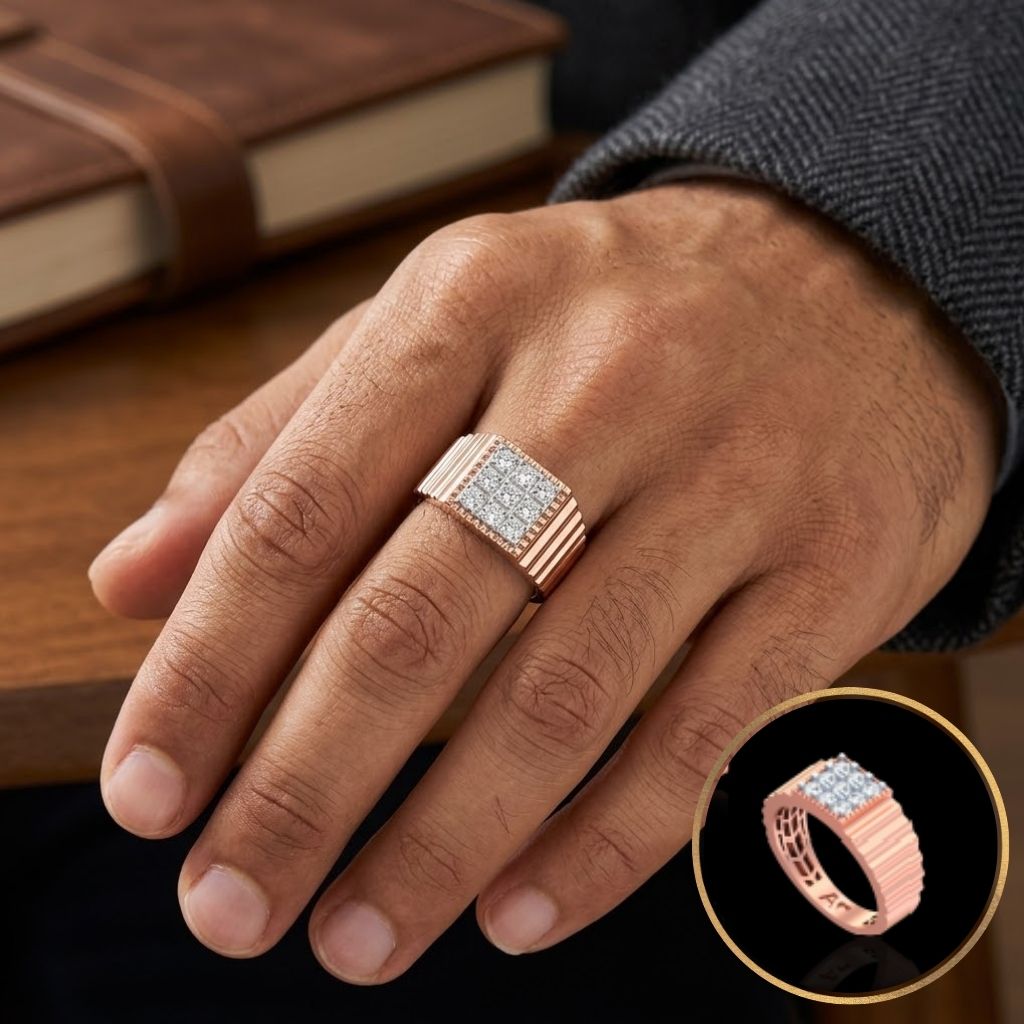 Classic Square Cluster Natural Diamond Men's Ring