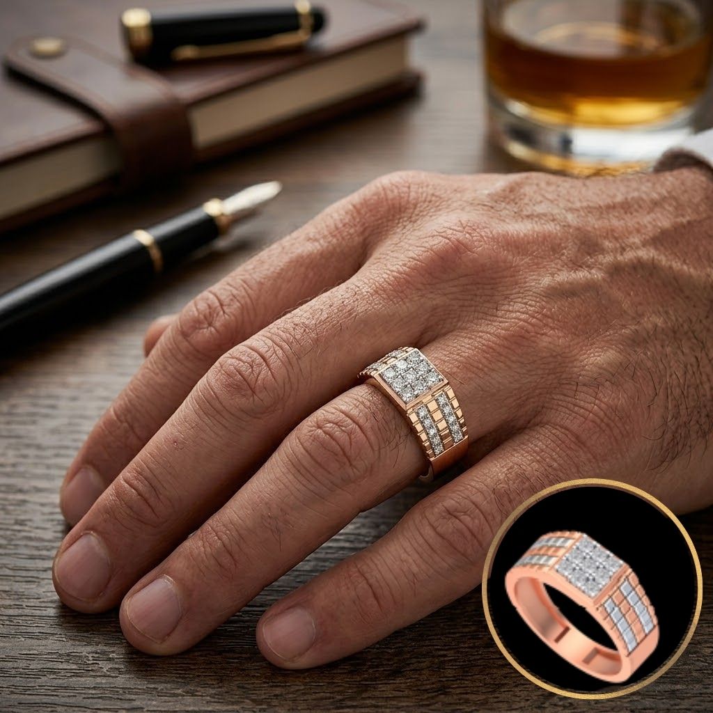 Geometric Cluster Natural Diamond Men's Ring