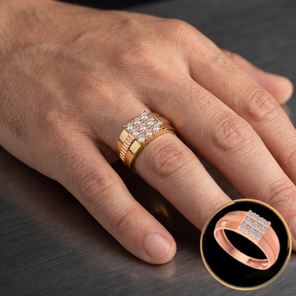 Classic Square Cluster Natural Diamond Men's Ring