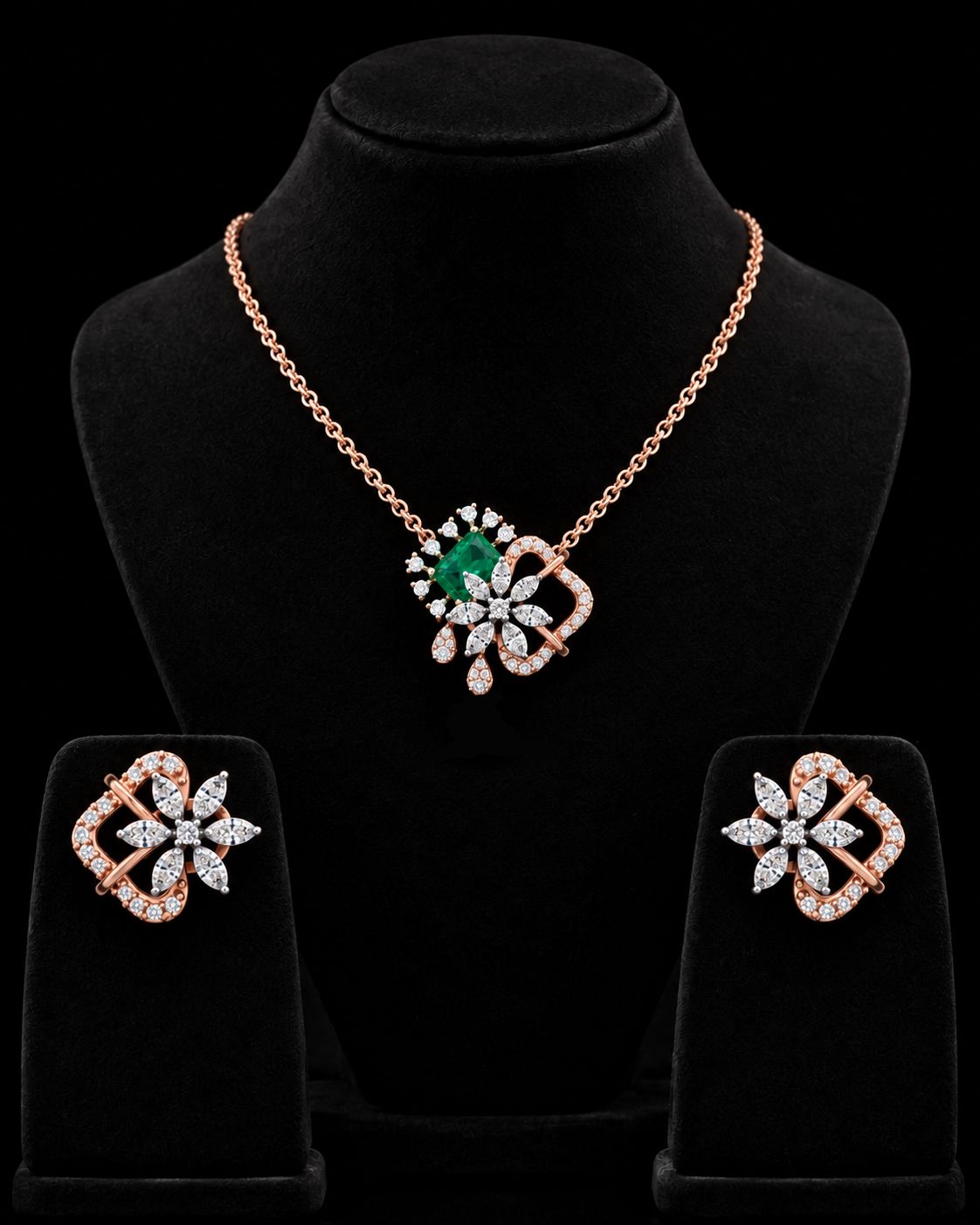 Floral Lab-Grown Diamond Pendant & Earrings Set