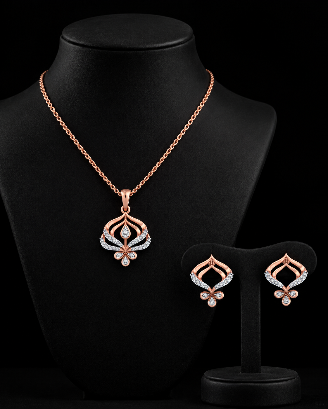 Natural Diamond Floral Pendant & Earring Set