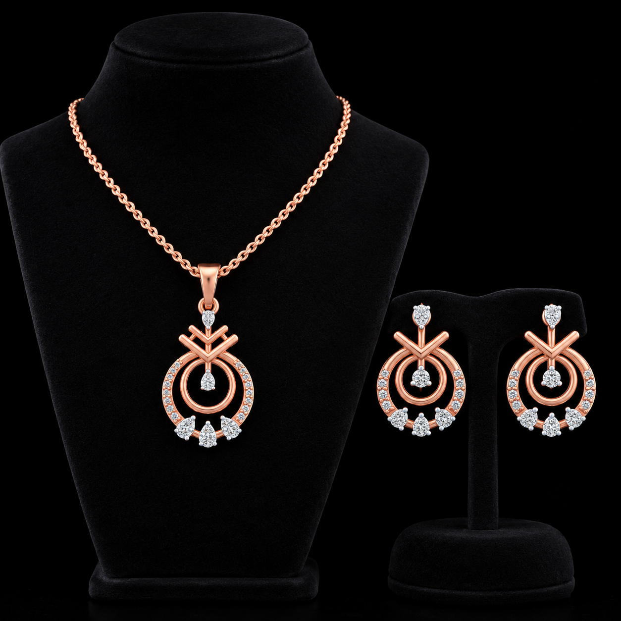 Contemporary Geometric Natural Diamond Pendant Set