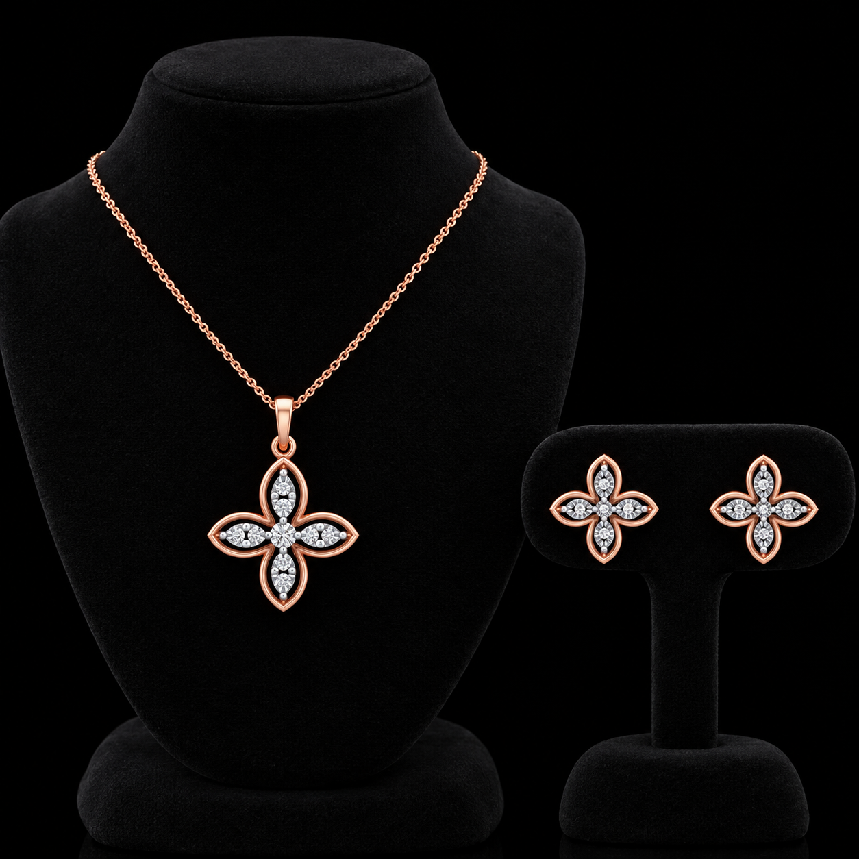 Natural Diamond Floral Pendant Set