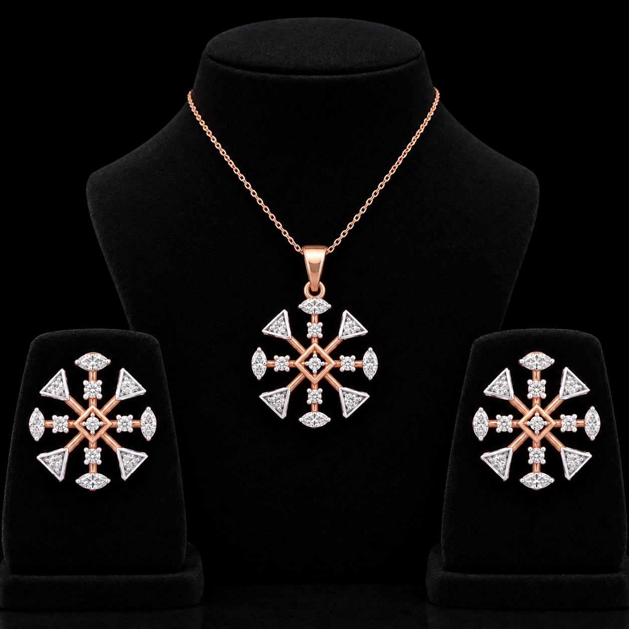 Lab-Grown Diamond Geometric Pendant & Earring Set
