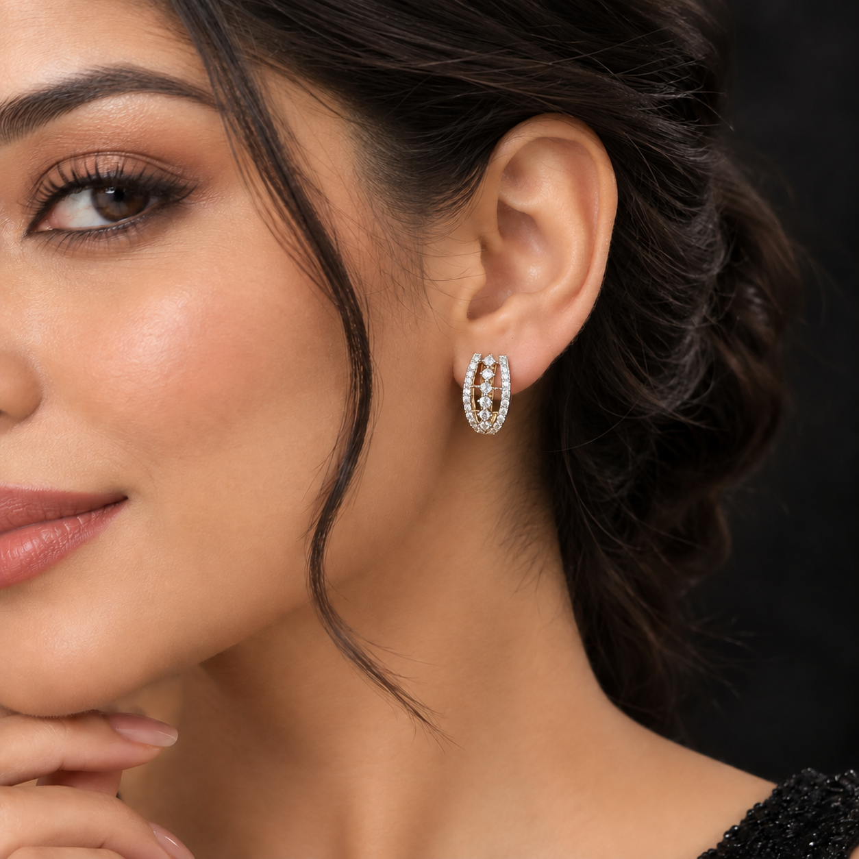Elegant Natural Diamond Cluster Hoop Earrings