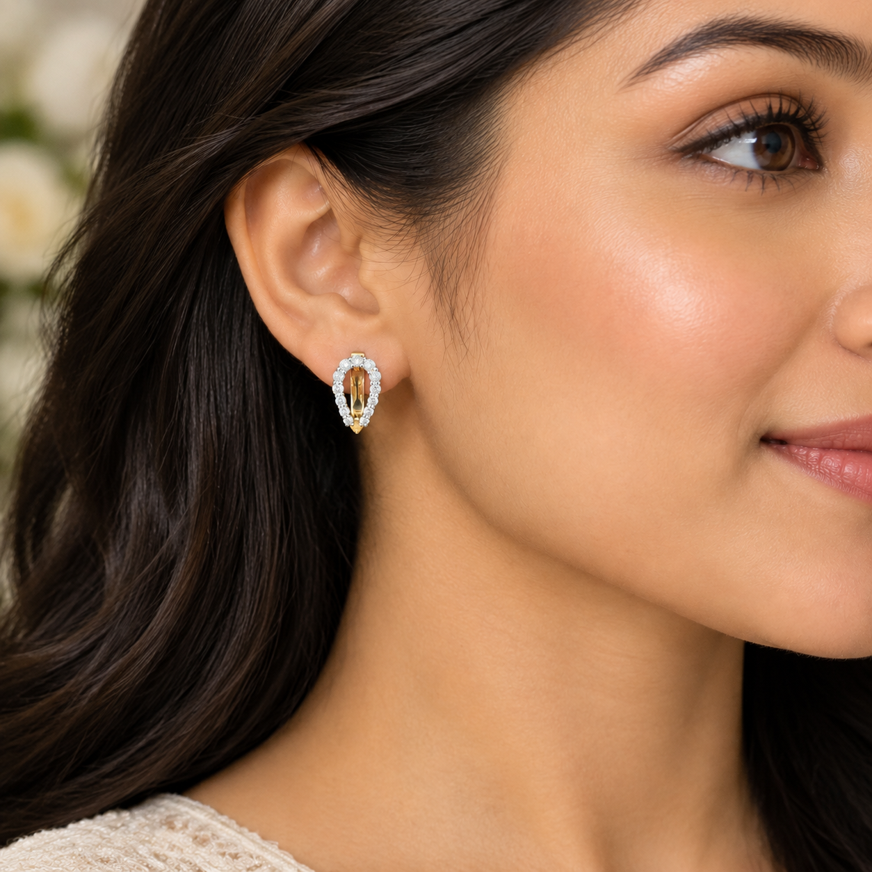 Natural Diamond Round Cluster Hoop Earrings