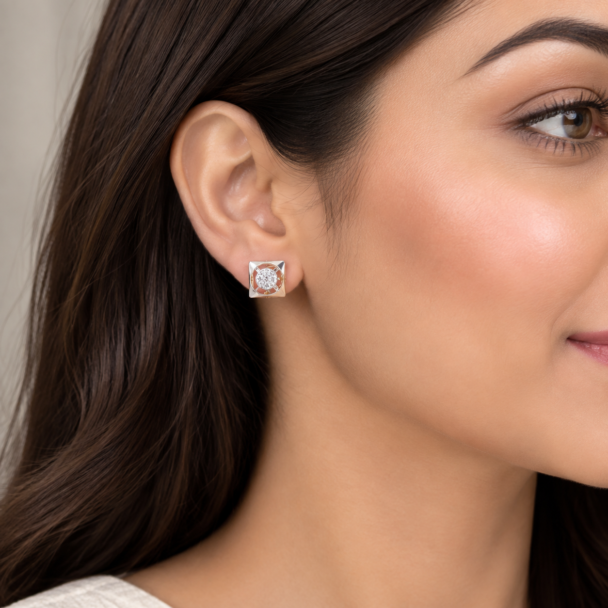 Natural Diamond Geometric Cluster Stud Earrings