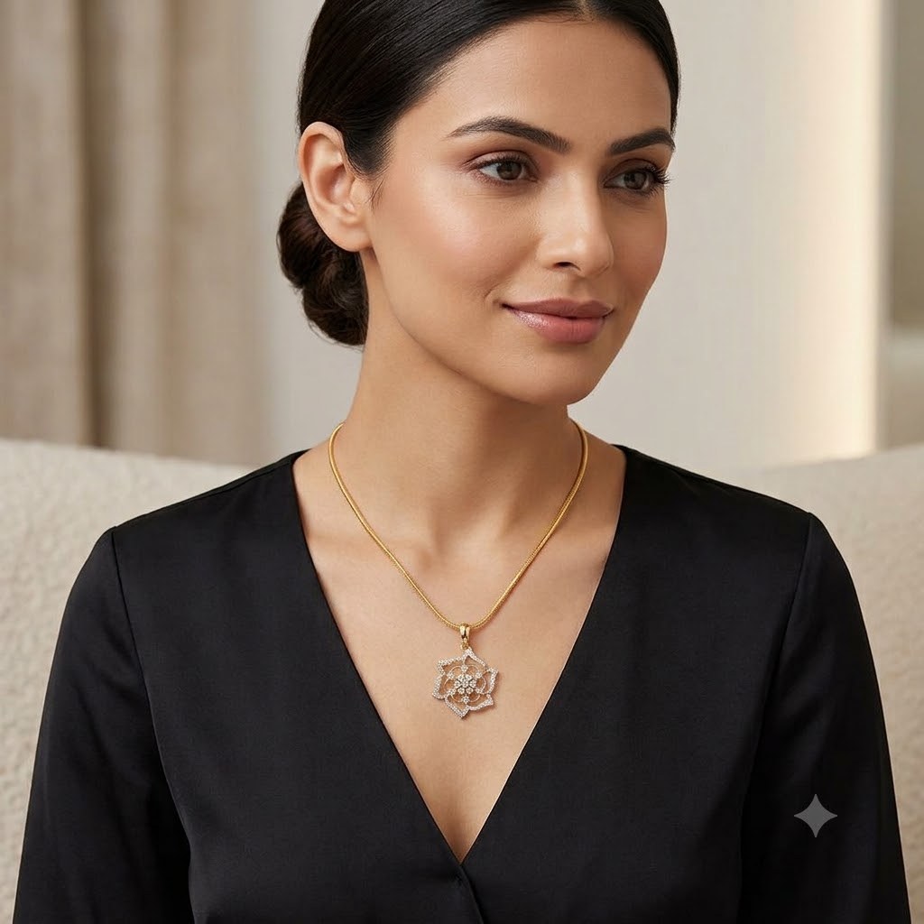 Elegant Floral Cluster Natural Diamond Pendant