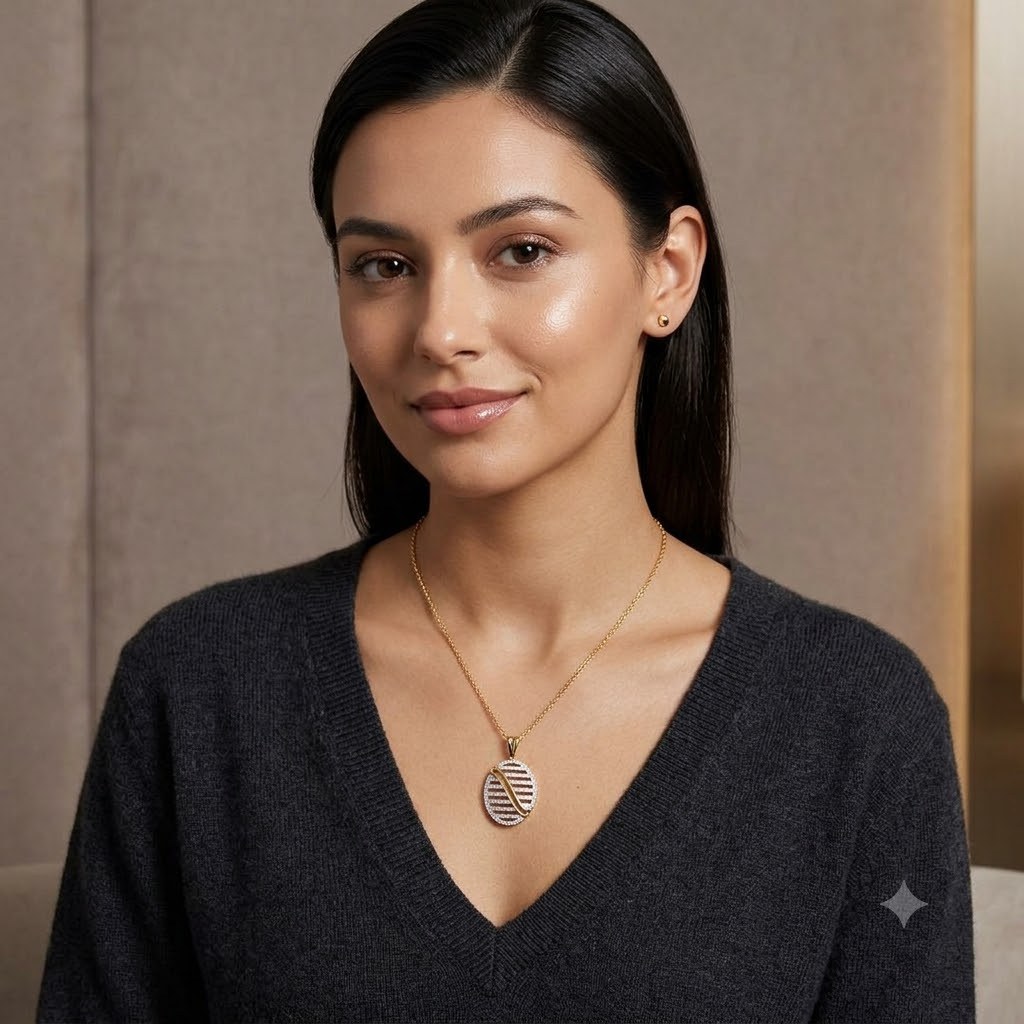 Contemporary Geometric Oval Round Natural Diamond Pendant