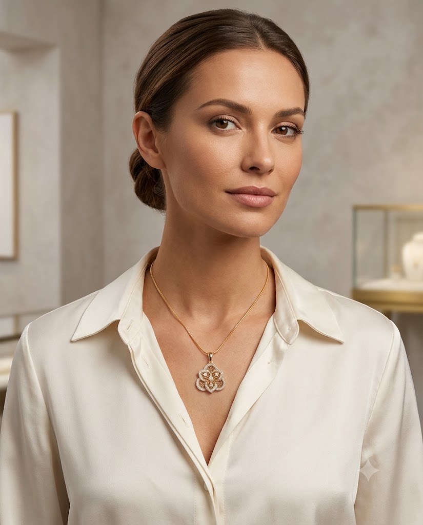 Elegant Floral Filigree Lab-Grown Diamond Pendant