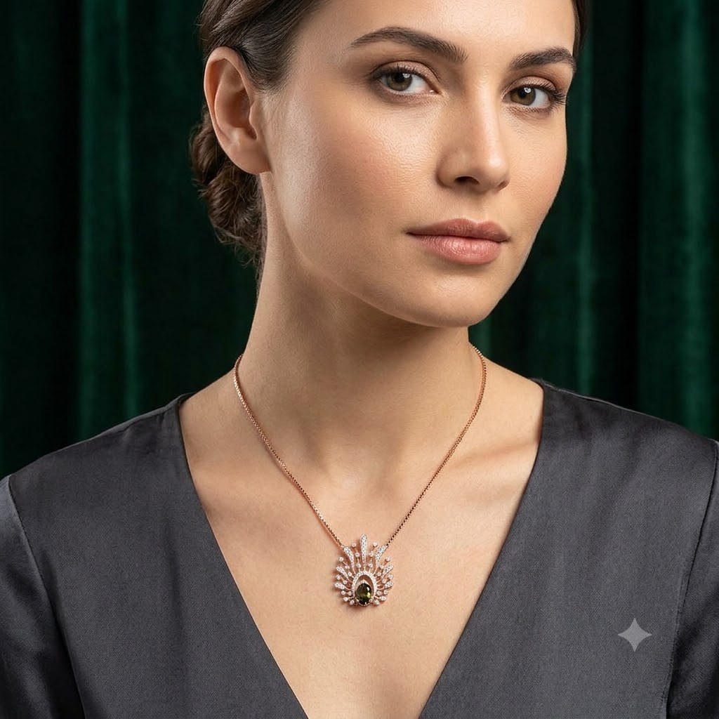 Contemporary Peacock Sunburst Lab-Grown Diamond Pendant