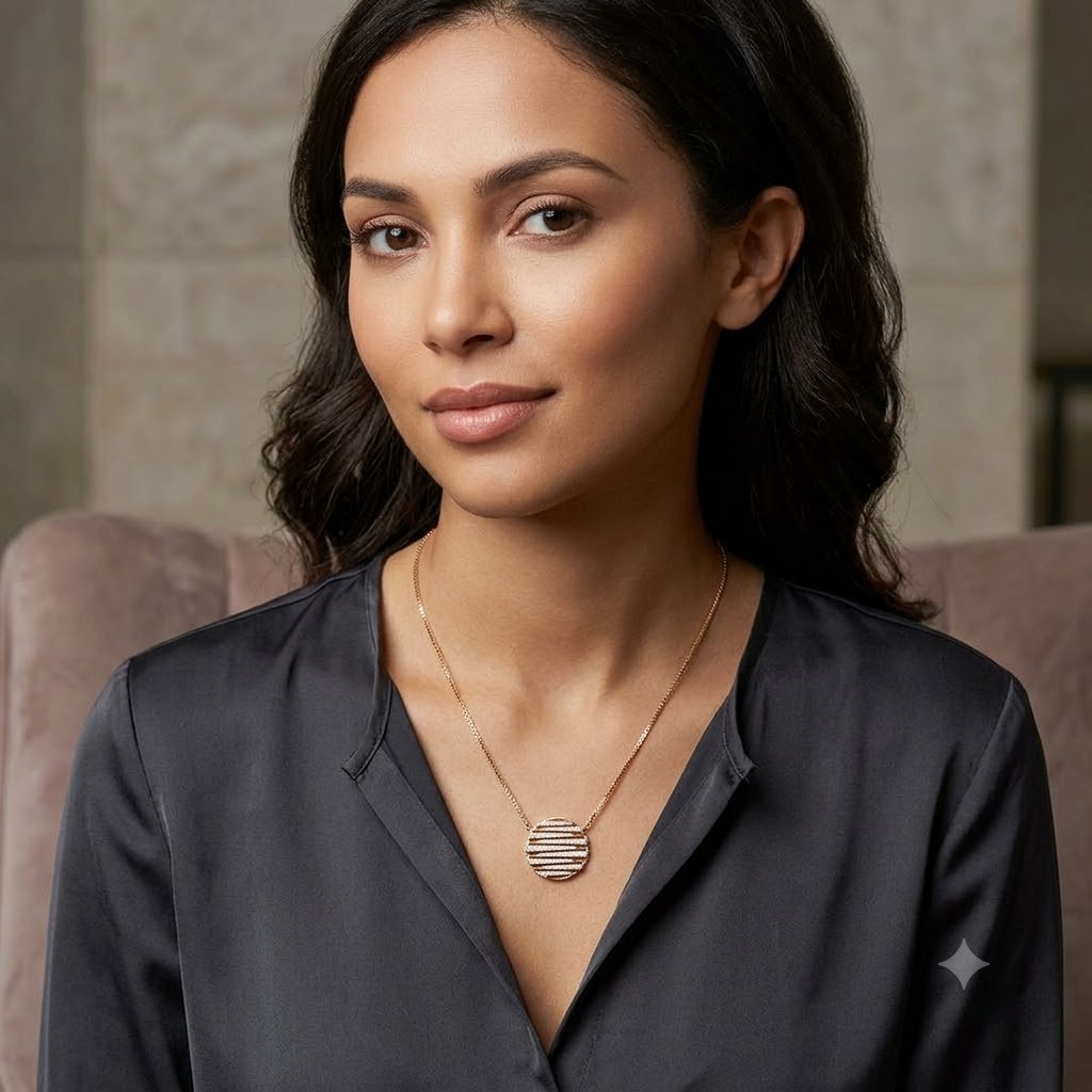 Contemporary Geometric Circular Natural Diamond Pendant
