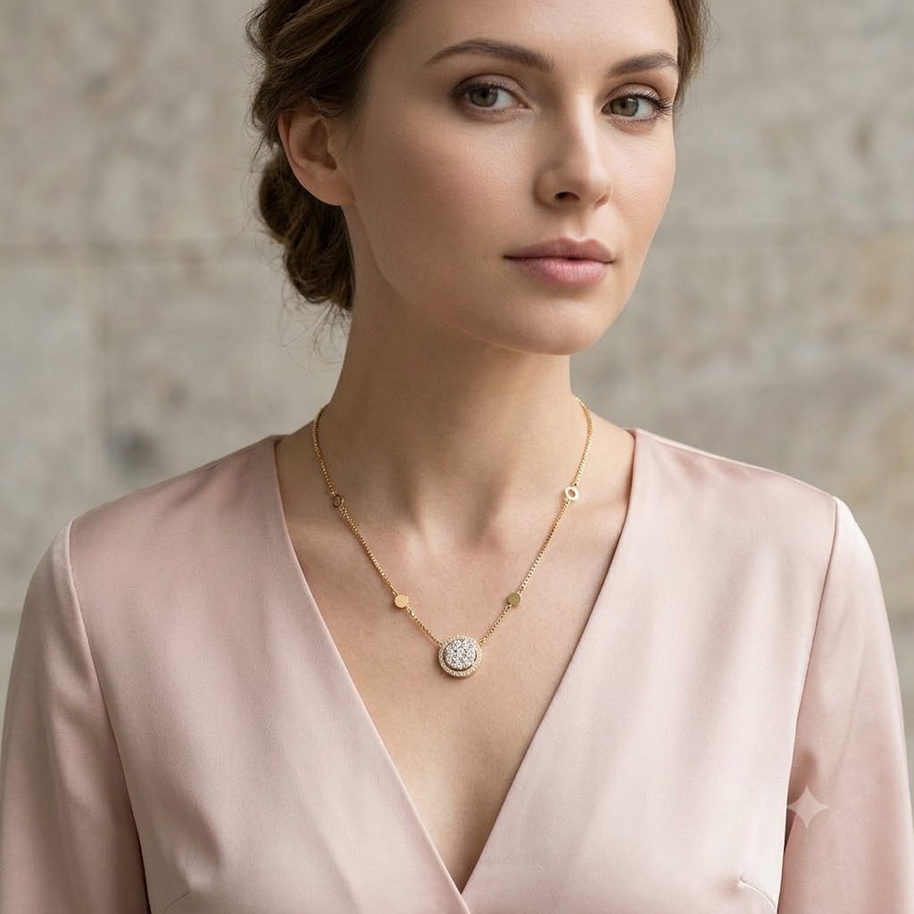 Elegant Natural Diamond Cluster Halo Pendant