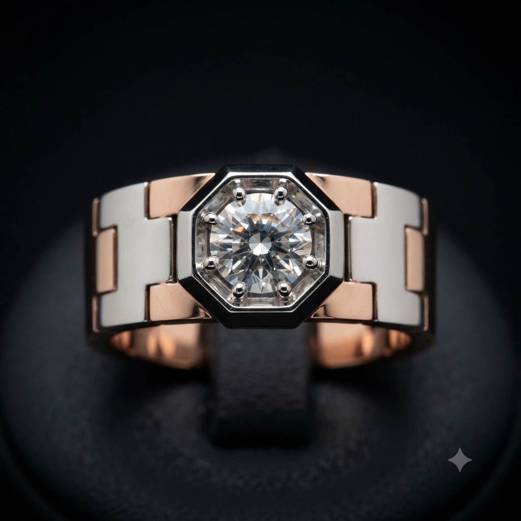 Contemporary Octagonal Solitaire Men's Lab-Grown Diamond Ring