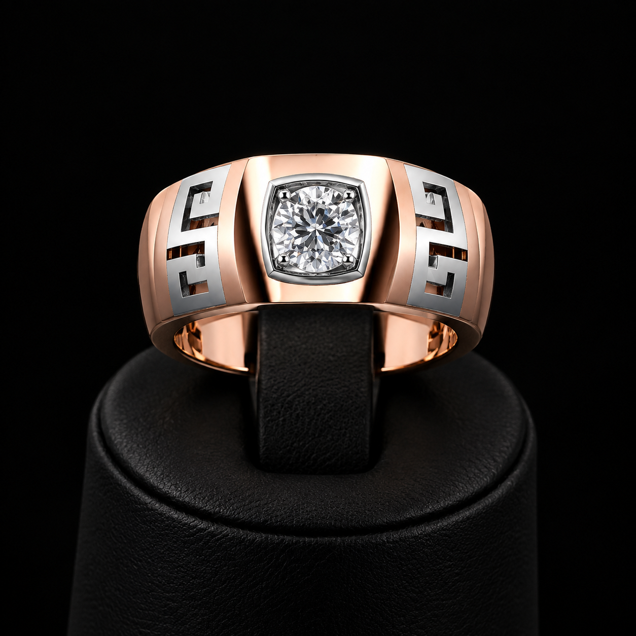 Classic Geometric Natural Diamond Solitaire Gents Ring