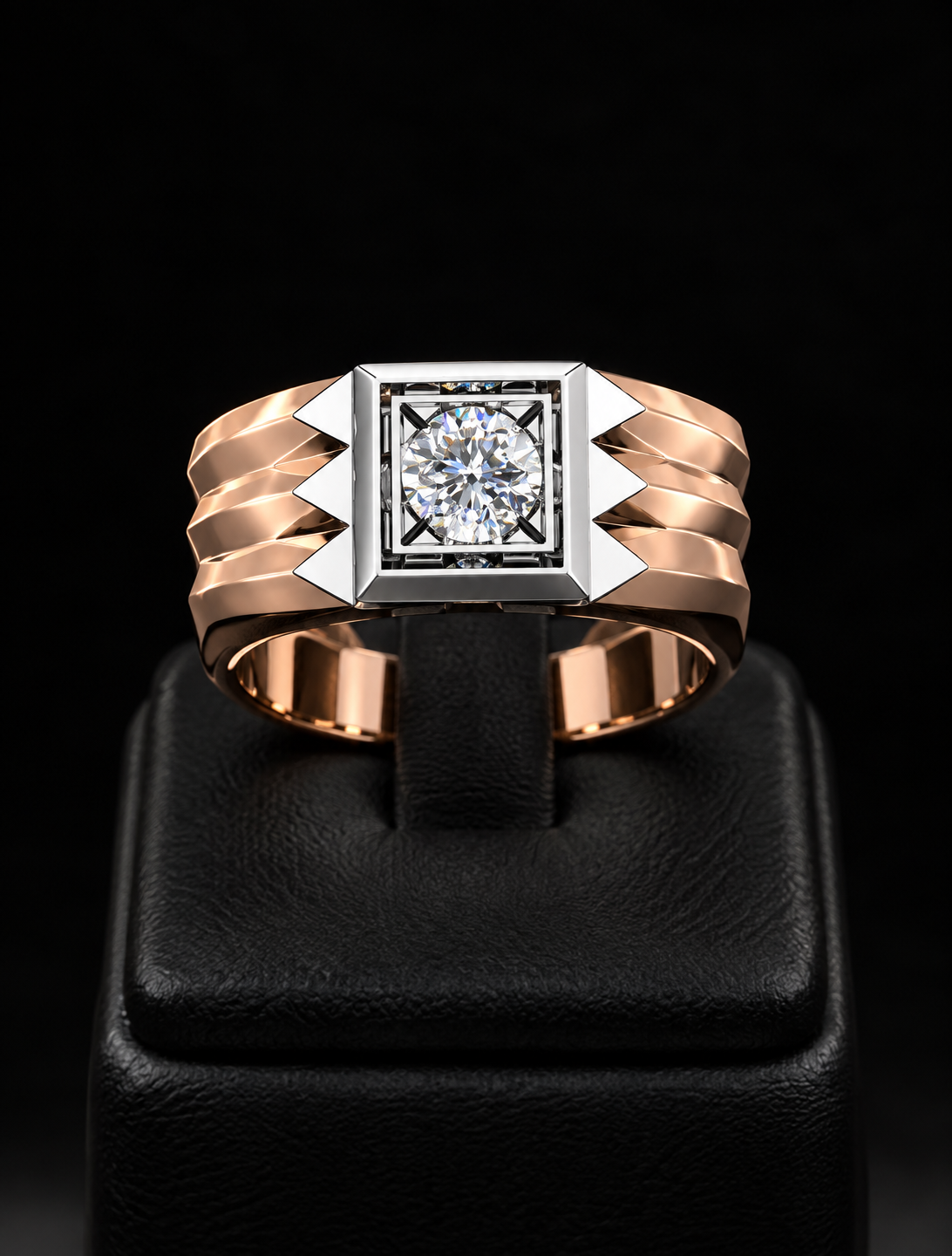 Contemporary Geometric Solitaire Lab-Grown Diamond Men's Ring