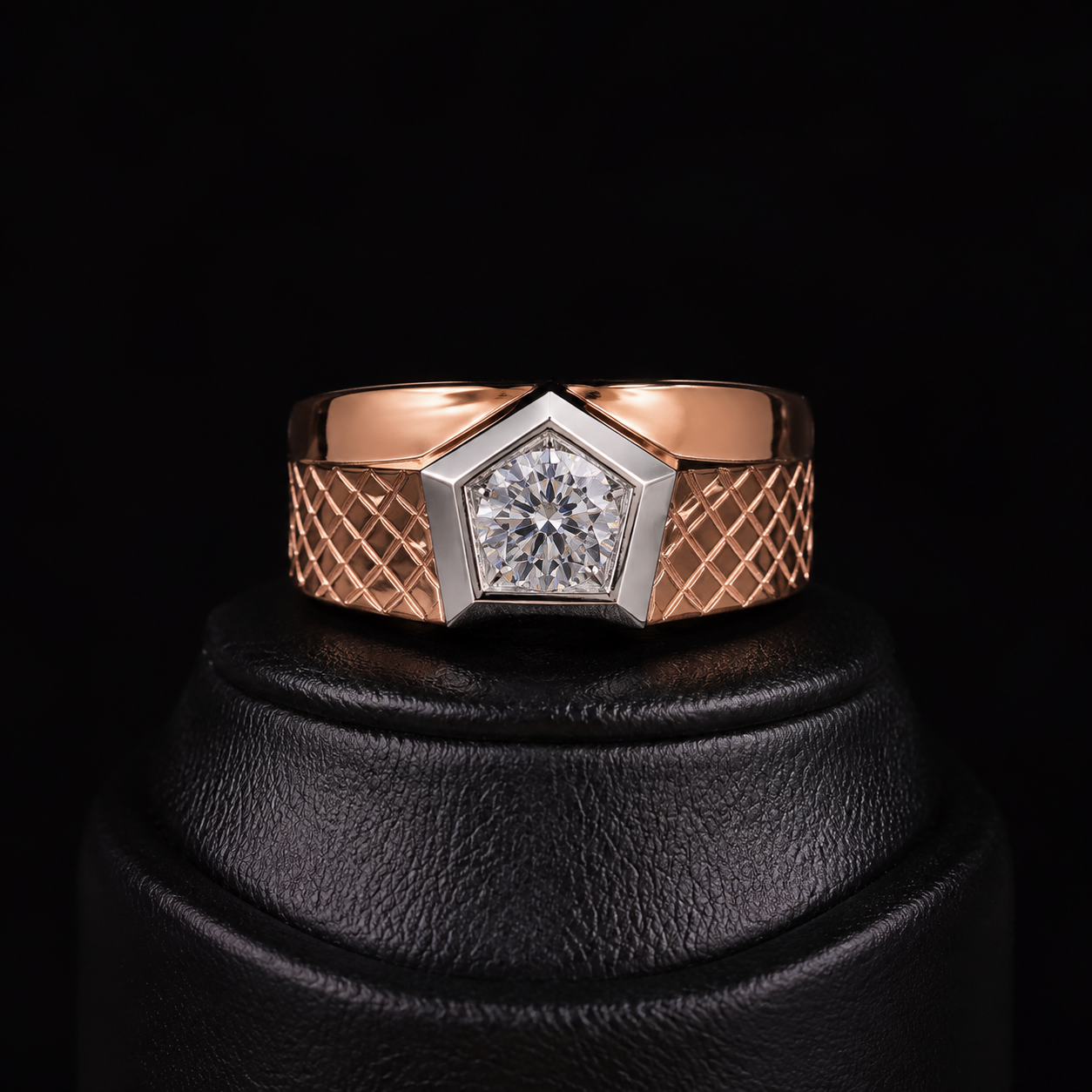 Contemporary Geometric Solitaire Natural Diamond Men's Ring