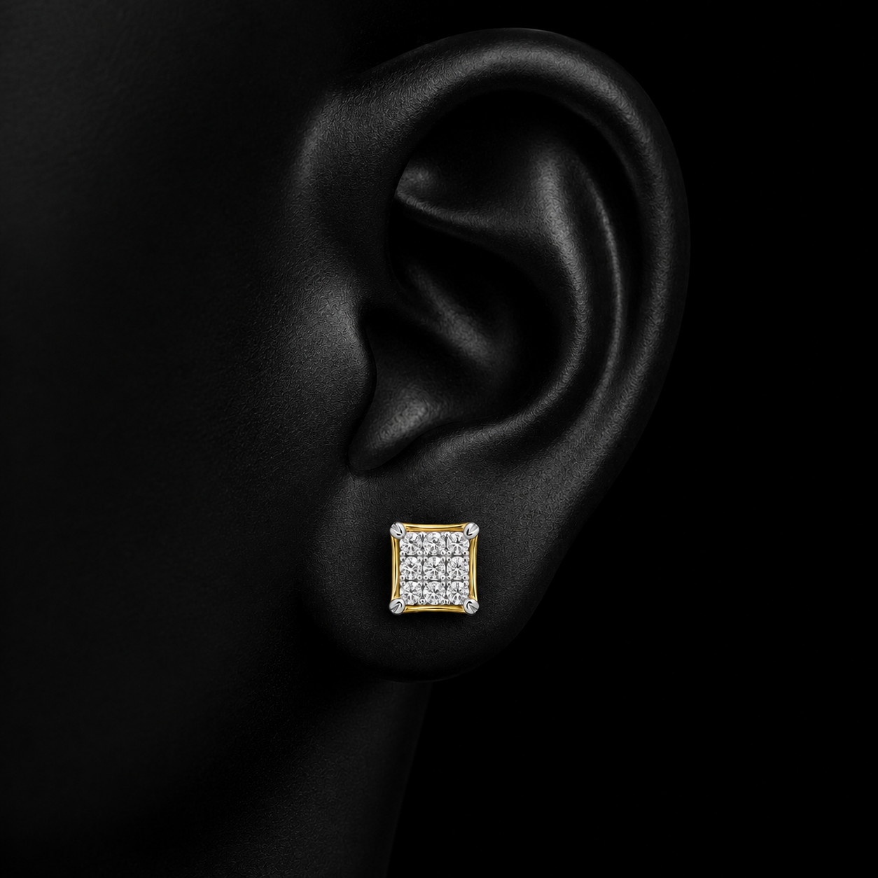 Natural Diamond Square Cluster Stud Earrings