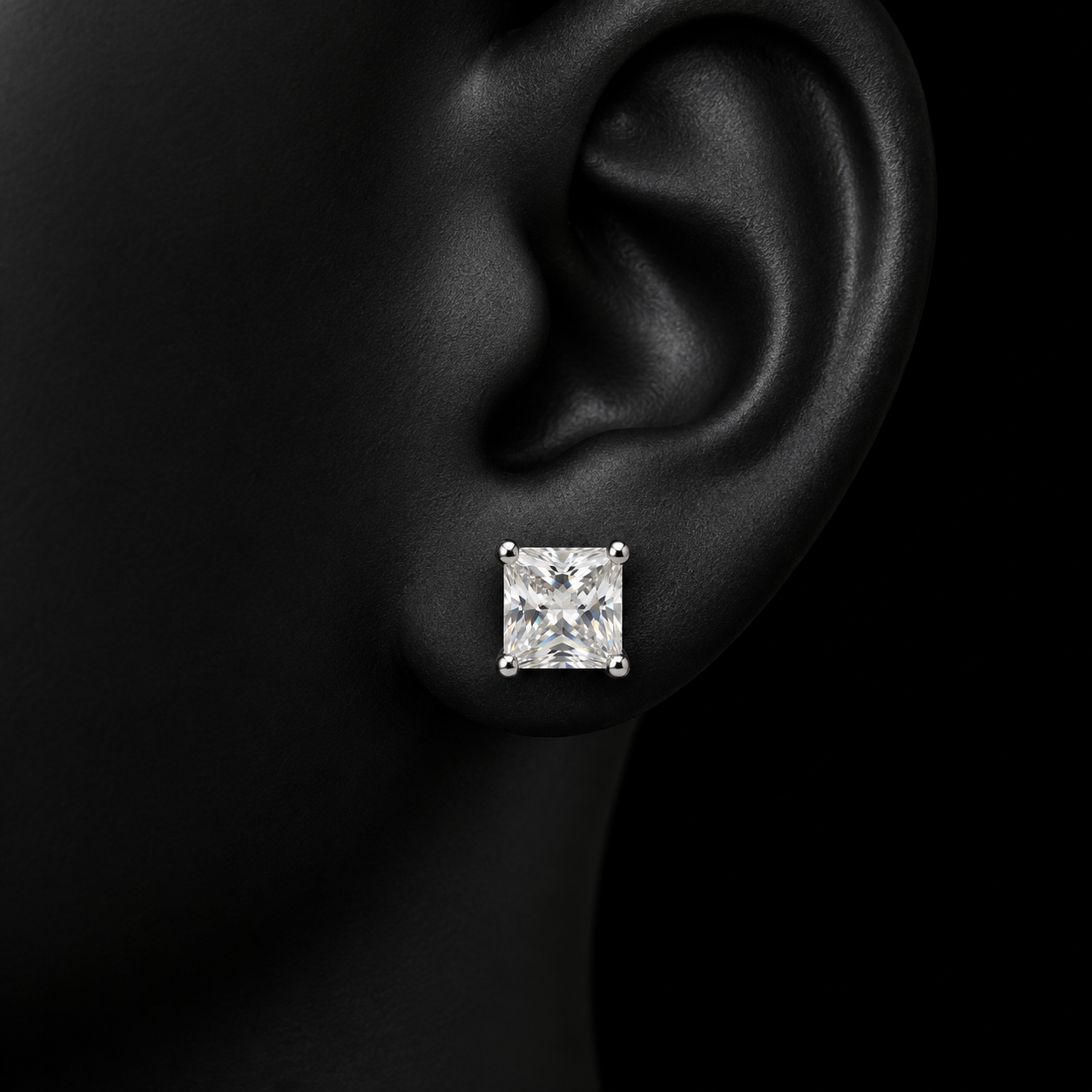 Princess Cut Natural Diamond Solitaire Stud Earrings