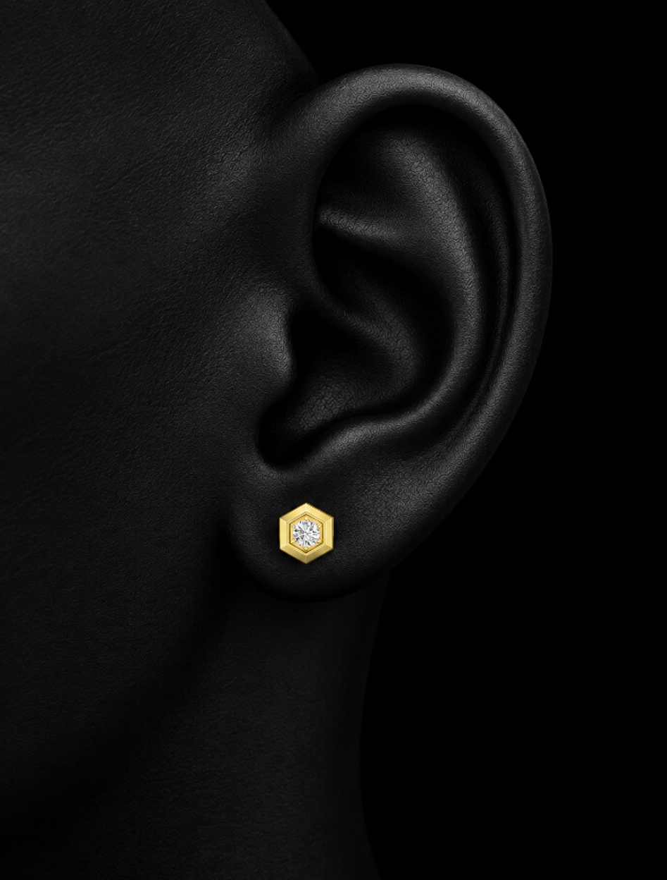 Hexagonal Geometric Solitaire Lab-Grown Diamond Stud Earrings
