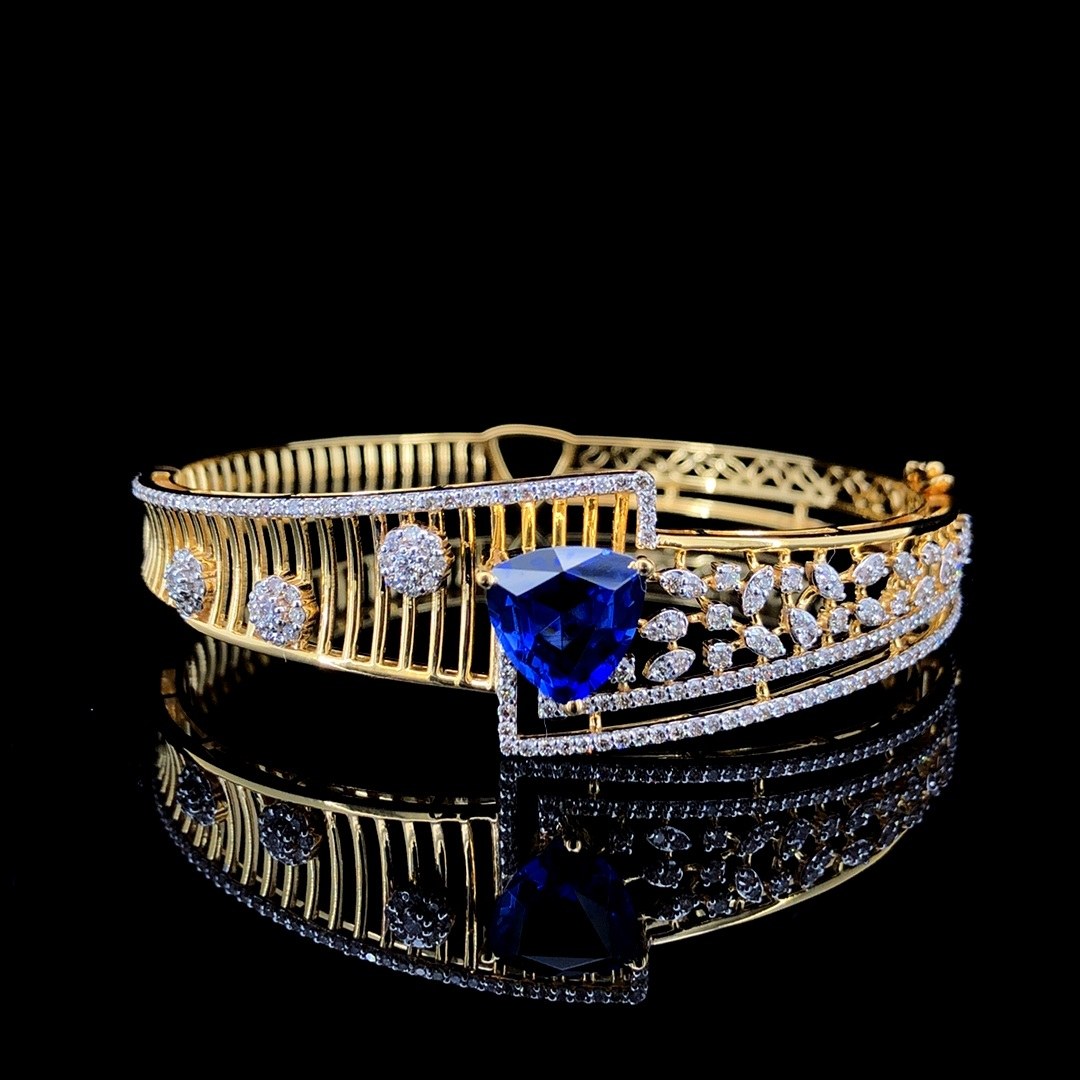 Contemporary Floral Open Bypass Natural Diamond Bangle Bracelet