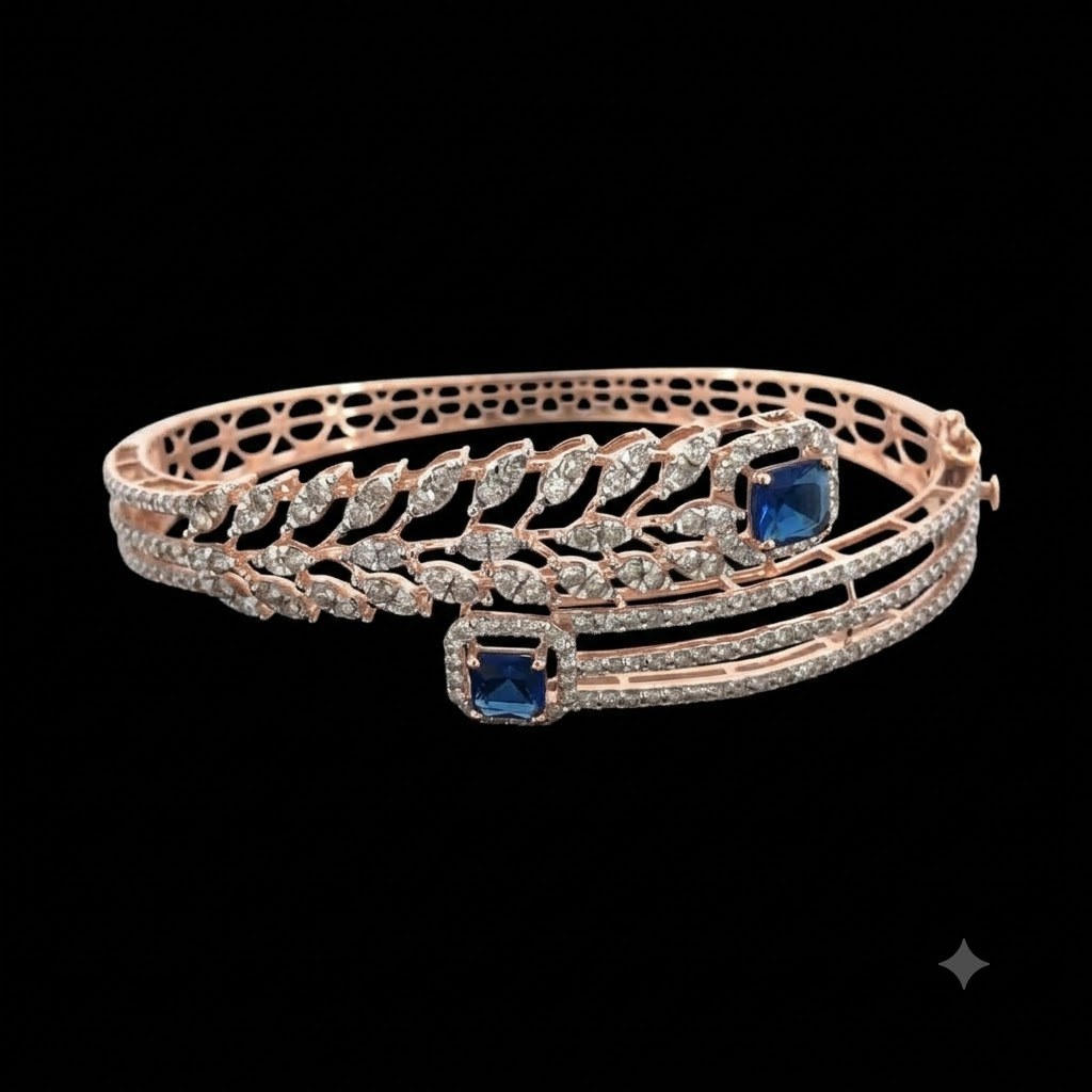 Contemporary Floral Bypass Natural Diamond Bangle Bracelet