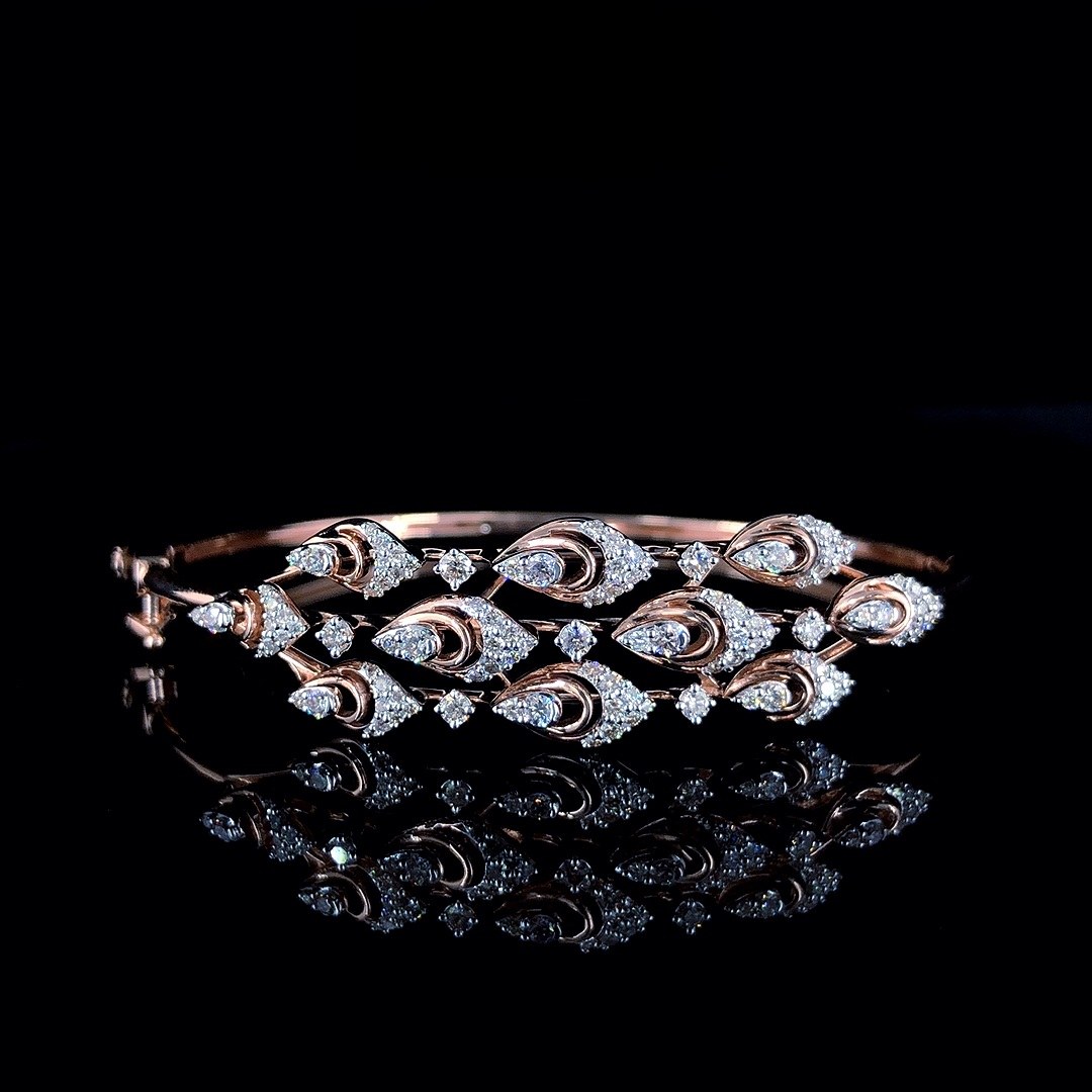 Contemporary Floral Leaf Cluster Lab-Grown Diamond Bangle Bracelet