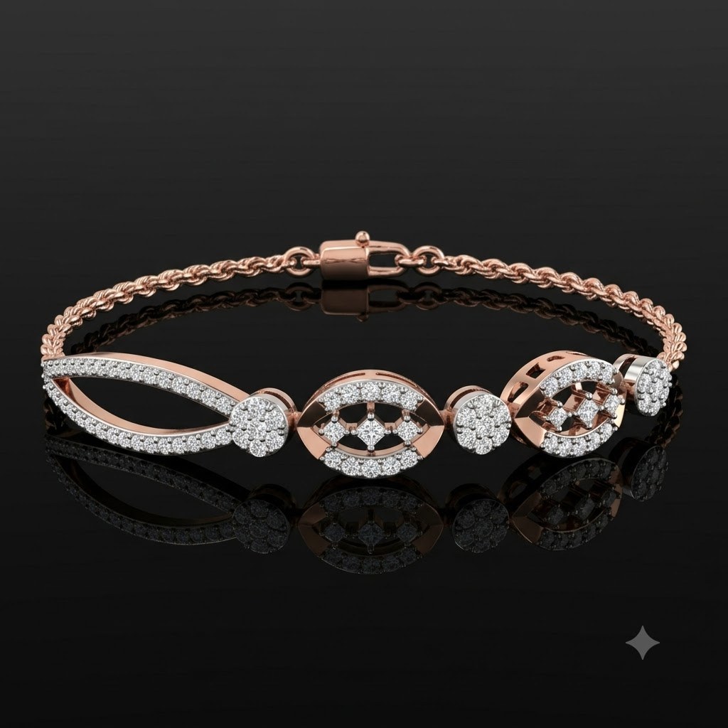 Elegant Oval Floral Cluster Natural Diamond Bracelet