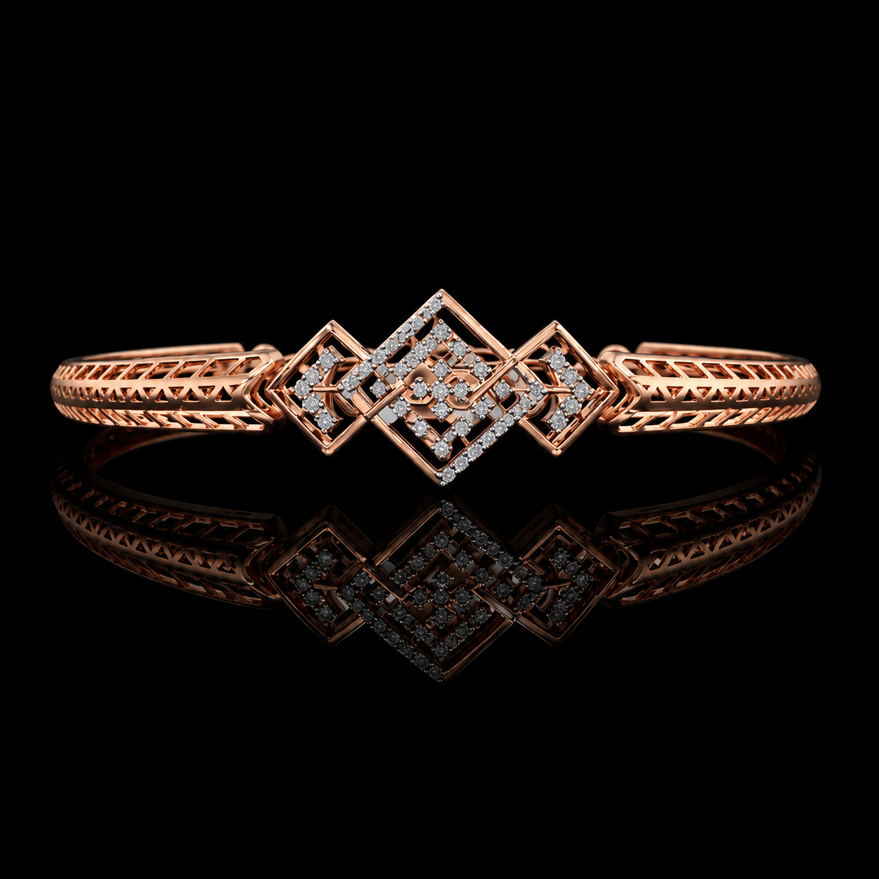 Geometric Cluster Natural Diamond Bangle Bracelet