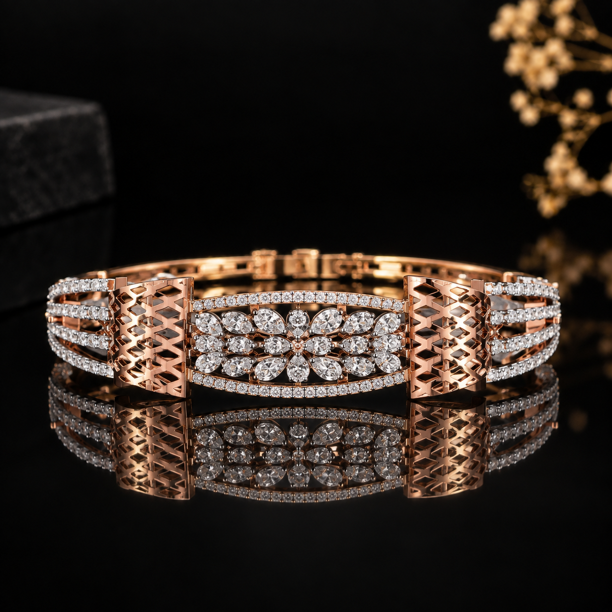 Elegant Floral Cluster Natural Diamond Bracelet